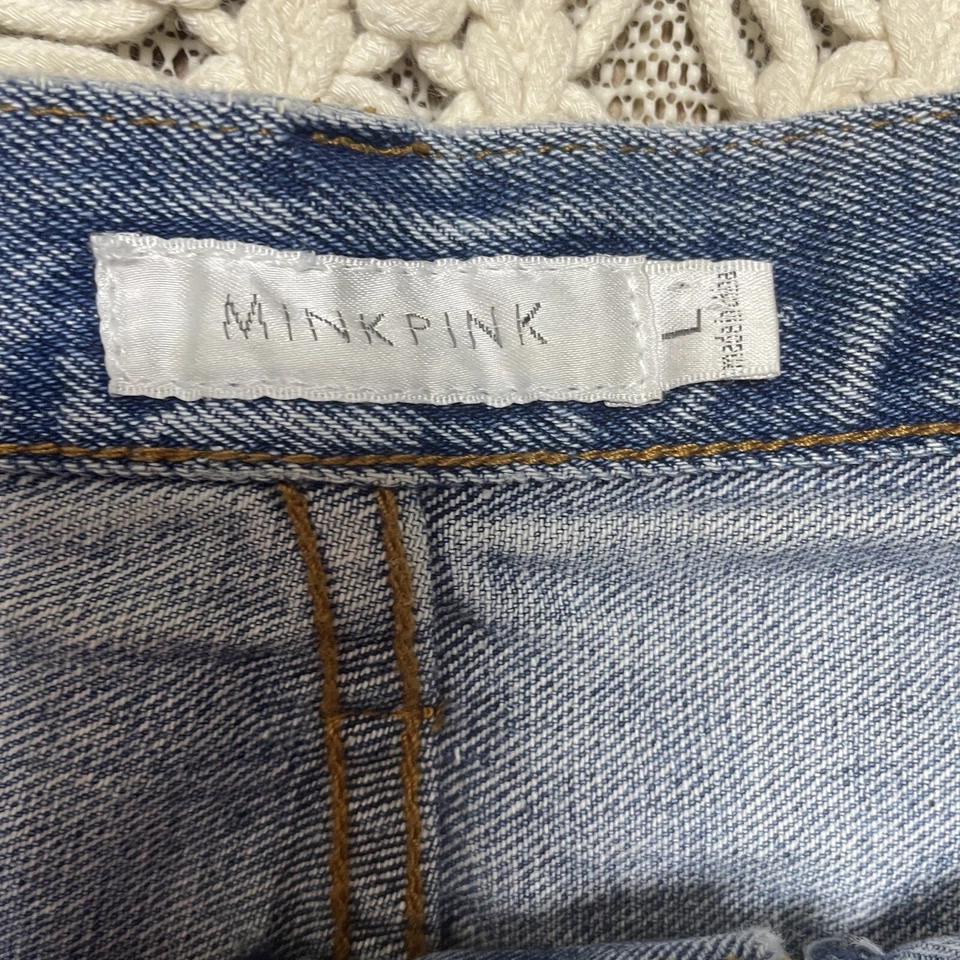 MINKPINK 高腰复古 Senim 切割短裤 L 码 — 第 2/3 张图片