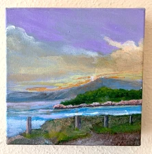Morning Glow Acrylic Painting Original 6x6x1.75" Canvas Plein Air Sunrise Ocean
