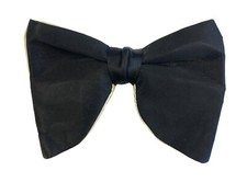 Vintage Black  Yellow Gold Satin Bow Tie 1970s Oversized Butterfly Clip On