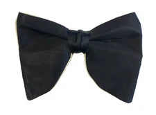 Vintage Black & Yellow Gold Satin Bow Tie 1970s Oversized Butterfly Clip On