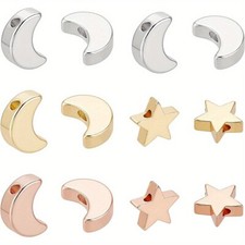 1Box 40Pcs 2 Styles Rose golden Star Brass Beads Long-Lasting silvery Moon