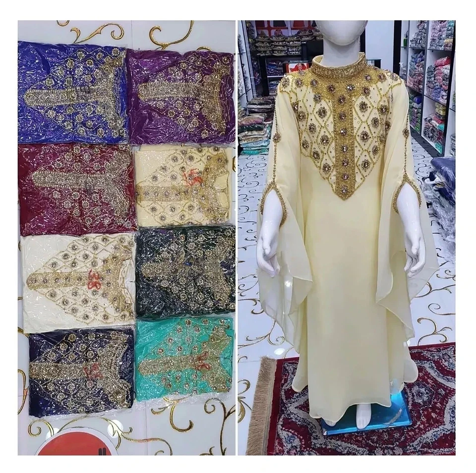 Georgette SALE Wedding Moroccan Kids Dress Abaya Party Ramadan Long Kaftan Gown - Image 2 of 3
