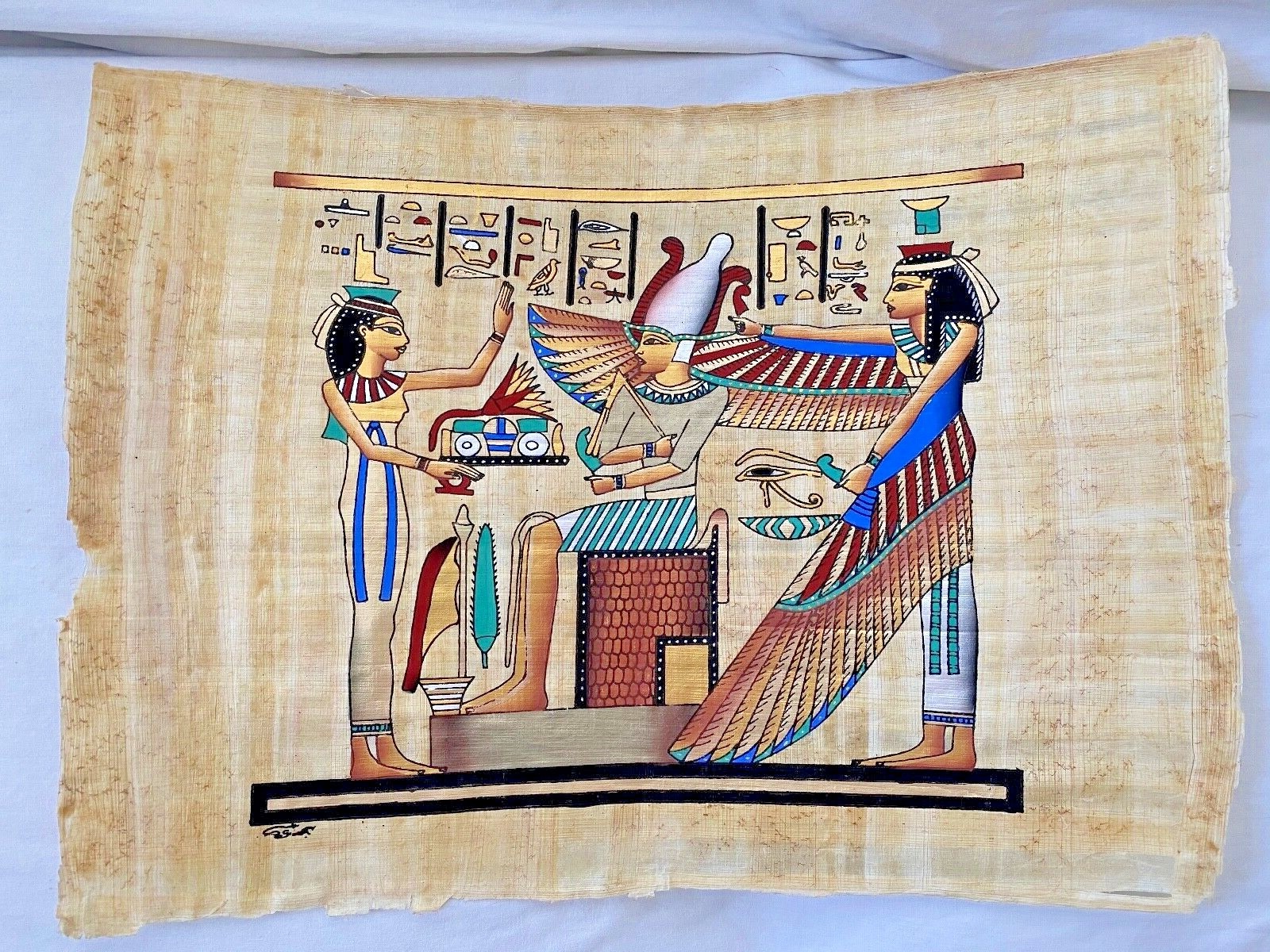 Egyptian Papyrus Paper Painting Winged Maat Goddess Isis 13" X17 ...
