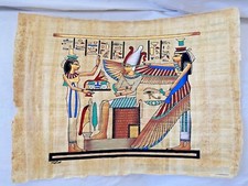 Egyptian Papyrus Paper Painting Winged Maat Goddess Isis 13" X17" Handmade