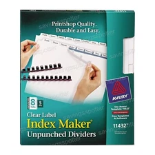 Avery 8 Tab Unpunched Dividers Index Maker Customizable White Tabs, 5 Sets 11432