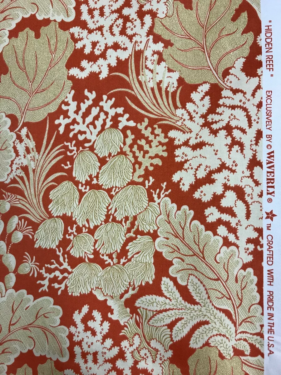 hidden reef waverly shades of orange on off white fabric by the yard