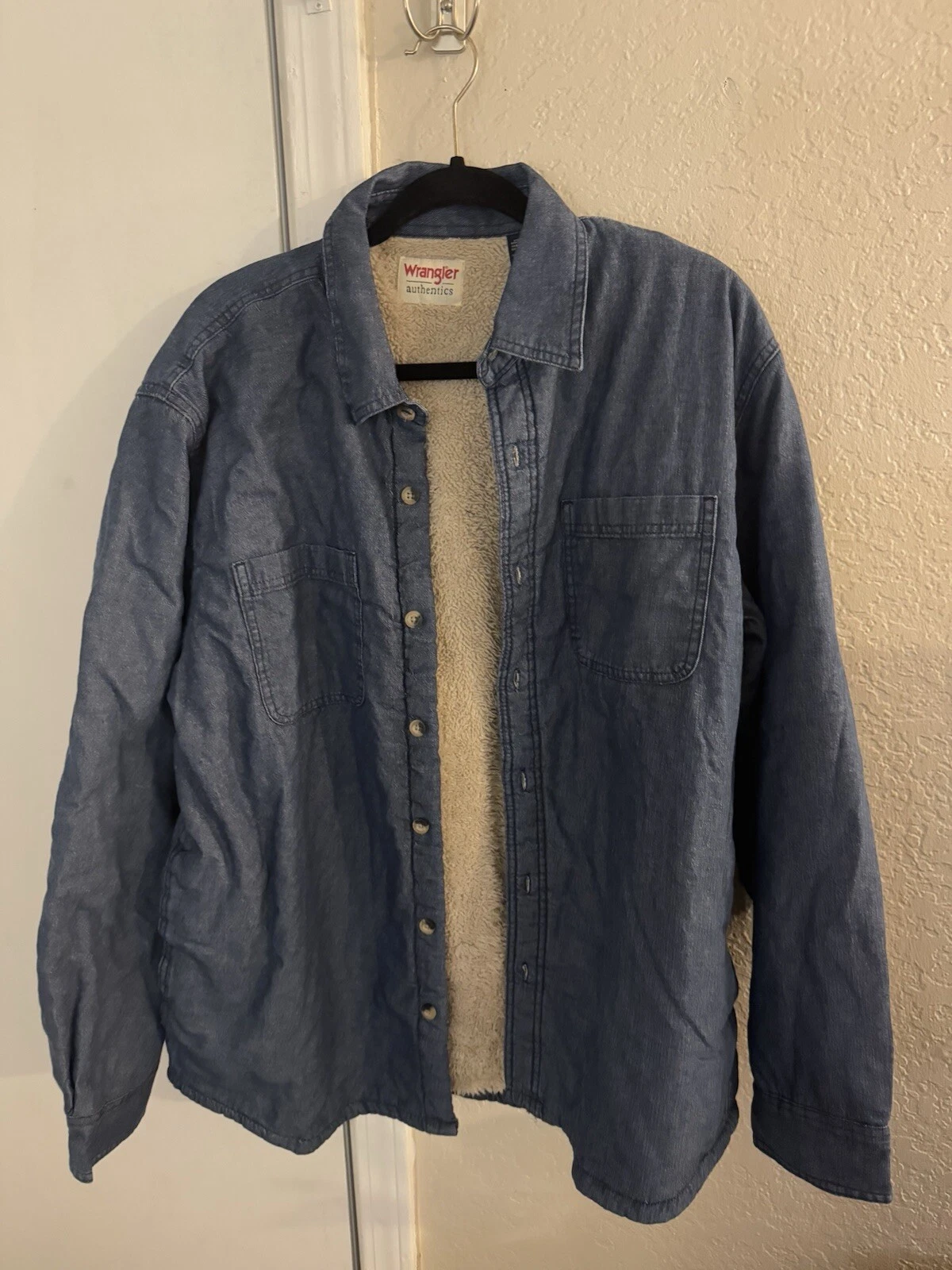 VETEMENTS Camicia uomo Wrangler Sherpa foderata blu denim con bottoni taglia large
