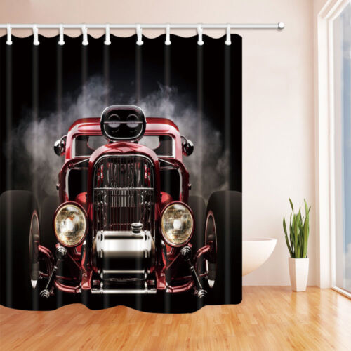 Steam Engine Old Car Decor Bathroom Shower Curtain Fabric w/12 Hooks 71*71inches