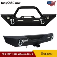 Front & Rear Bumper Set for 2007-2018 Jeep Wrangler JK Unlimited with LED Lights