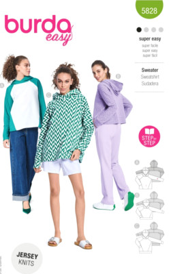 Burda 5828 MisseSweatshirt Easy Sewing Pattern Sizes 8-22 (3 Styles)  New!