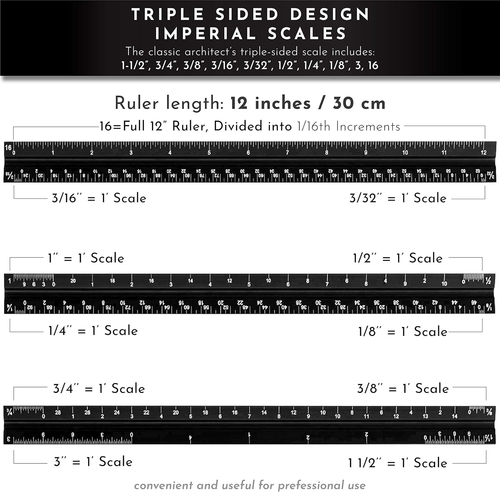 12-Inch Architectural and Engineering Scale Ruler Set (Imperial) | Laser-Etched - Picture 4 of 12