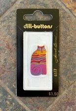 Laurel Burch cat button pink red stripe new in original packaging vintage rare