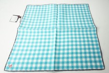 Isaia Teal Blue White Gray Border Plaid Basket 100 Silk Pocket Square Italy New