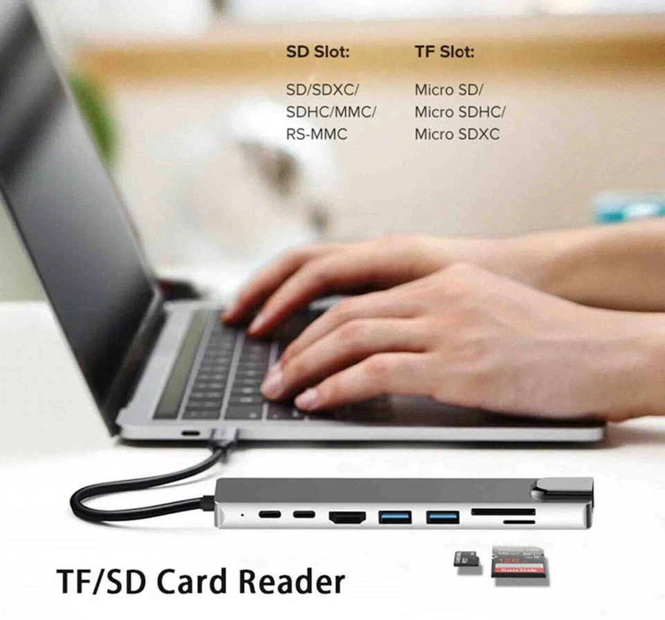 USB C HUB Type-C to USB 3.0 4K HDMI SD/TF PD Port Thunderbolt MacBook Phones - Image 4 of 4