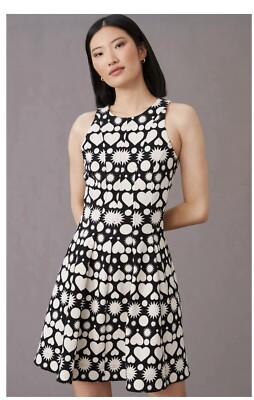 anthropologie black and white heart dress Anthropologie Maeve Black White Heart Sun Mini Dress NWT $148 Sz 12