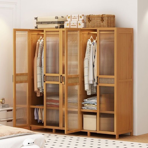 Drehtürenschrank Kleiderschrank Schrank Bambus Schlafzimmerschrank Hochschrank