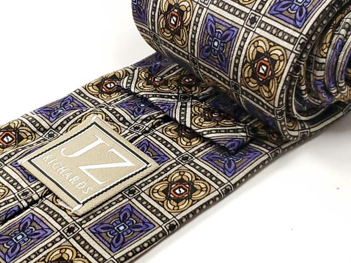 JZ RICHARDS Handmade 100% Silk Tie Men's 61" Long Brown Purple Blue Black NEW - 第 4/4 張圖片