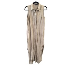 Karen Kane Vintage Tan Linen Sleeveless Button Down Maxi Shirt Dress Size 10