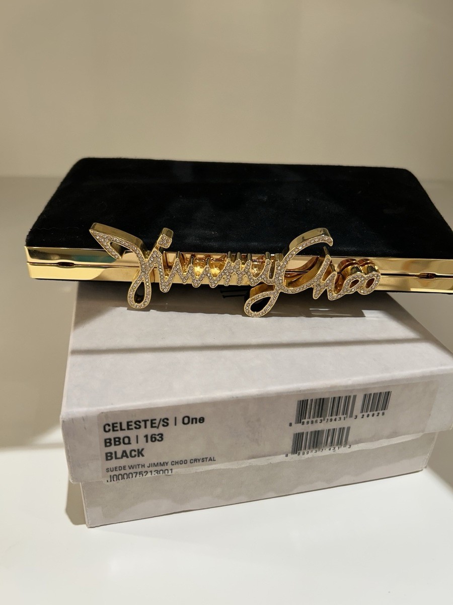 Jimmy Choo Celeste Black Crystal Logo Clutch | eBay