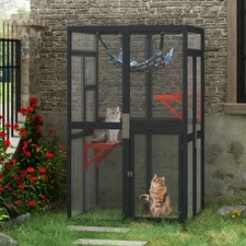 Upgraded Catio Outdoor Cat Enclosure, Outdoor Cat House Window  Access, Black