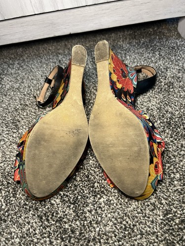 Platform Wedge Peep Toe Peacock Multicolored Dopamine Ankle Strap - Size 9 - Picture 6 of 6