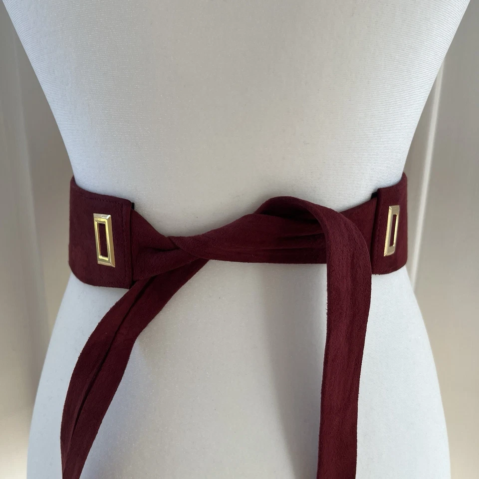 Винтажный женщин искусственной замши галстук заявление широкий ремень золото акценты клюквы красный - Изображение 3 из 4
