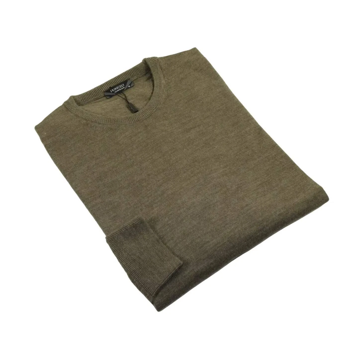 Men PRINCELY Italian Wool Blend Crew Pullover Slim 84001-30 Cles Taupe 979