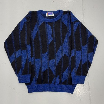 Vintage 80s Sweater Graphix Blue/Black Pattern Sweater 1980s