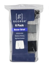 6-Pack GEORGE Men’s XL Boxer Briefs Tag-Free Wicking Odor Control Regular Leg