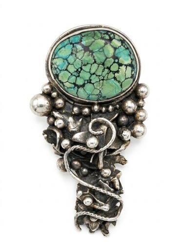 SPIDERWEB TURQUOISE BROACH - DEU DAVID UMPLEBY - STERLING SILVER 925 - NAVAHO