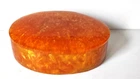 ELLIPTICAL JEWELRY TRINKET BOX, Amber Catalina Bakelite, Made in Bulgaria,1970's