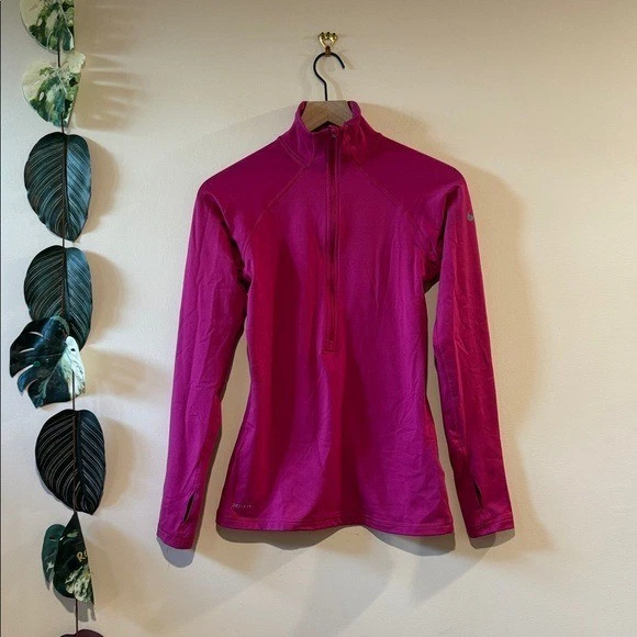 Nike Pro Pink Base Layer Top Size Small- Quarter Zip Long Sleeve Fleece Lining