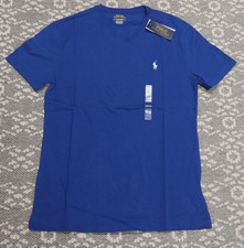 New Polo Ralph Lauren Men's V-Neck Tee T-Shirt - SMALL - Blue with Blue Logo