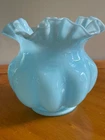 Vintage Fenton 1940-53 Large Blue Overlay Melon Ruffled Bowl