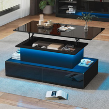 Coffee Table LED Black High Gloss Drawers RGB Lights Acrylic Top Living Room Use