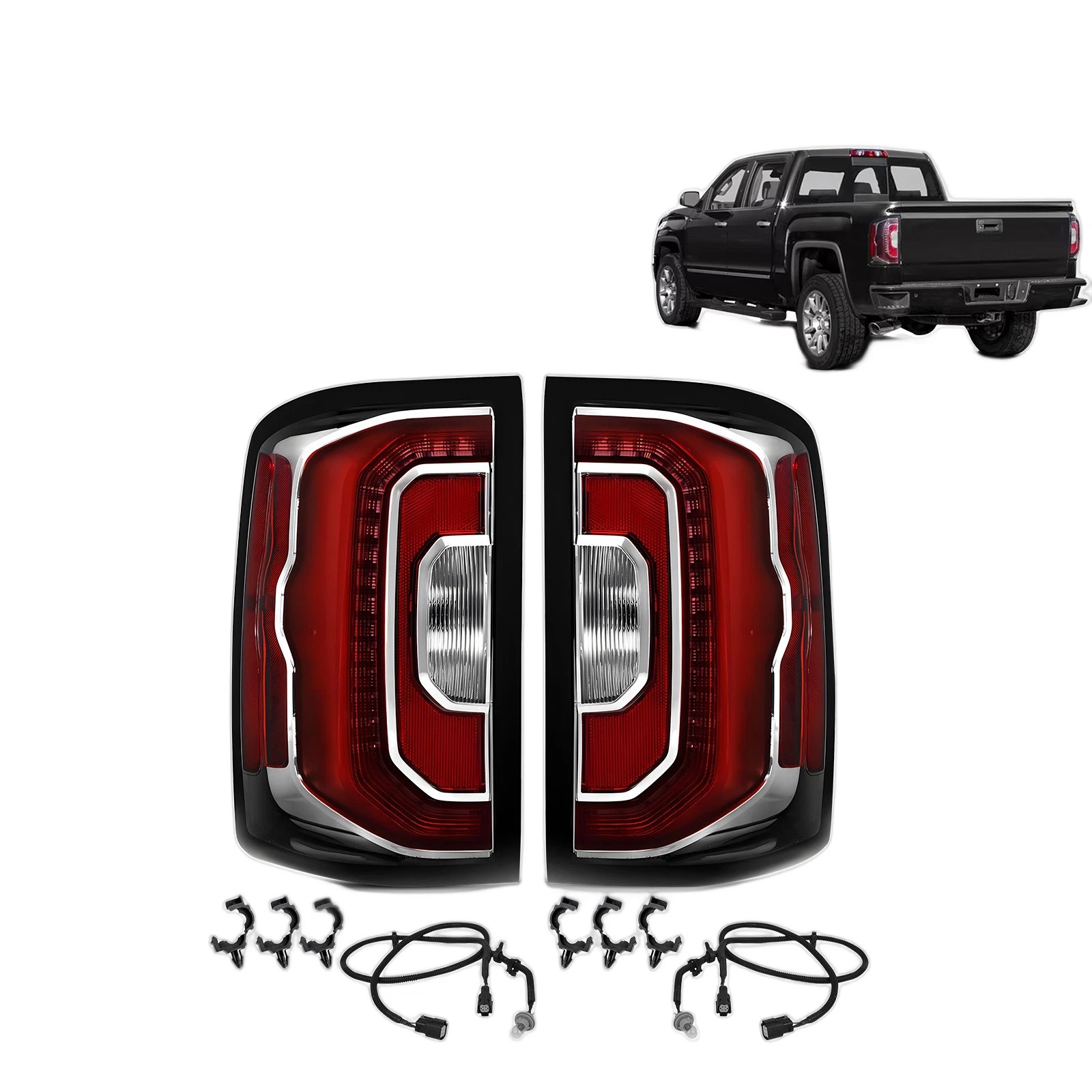 For 2016-2018 GMC Sierra 1500 LED Tail Lights w/ bulb/ LED Accent Light Pair L+R