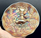 Amethyst Carnival Glass Peacock  Sauce Bowl No Bee 5.5”