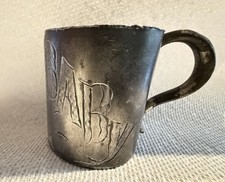 Antique Baby Cup Silverplate Mug Primitive Hand Engraved  BABY  Triple Plate