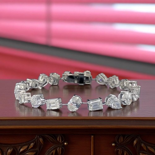 Bracelet 14k White Gold 10 Carat Certified Lab Grown Multi pal shape Diamond - Picture 6 of 6