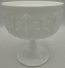 FTD Oak Leaf White Milk Glass Pedestal Vase Planter 6" Vintage 1978