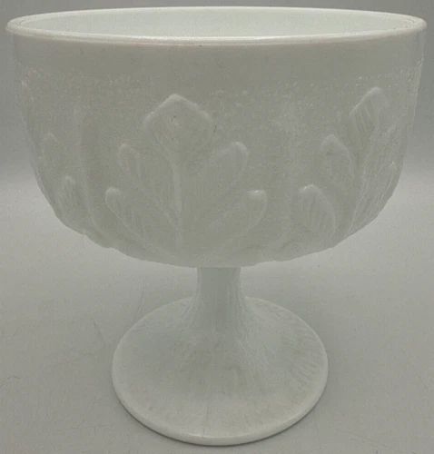 FTD Oak Leaf White Milk Glass Pedestal Vase Planter 6" Vintage 1978
