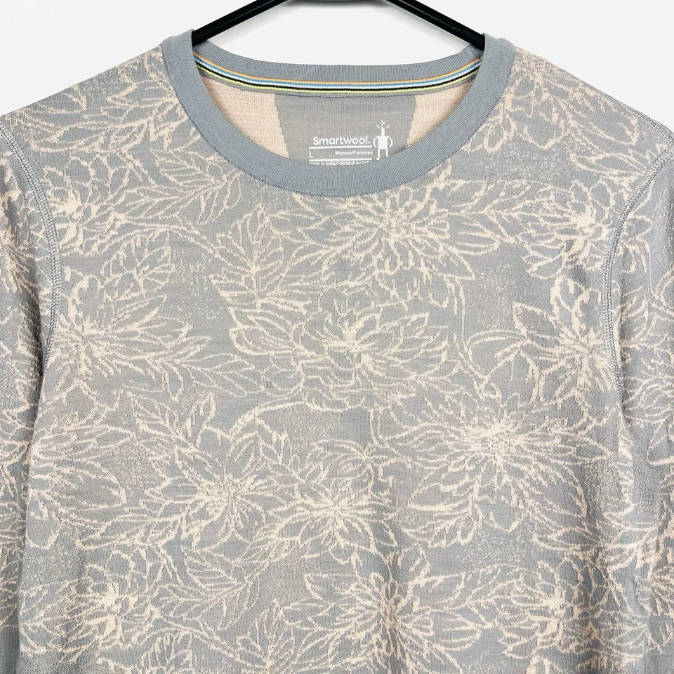 Top floral Smartwool para mujer grande intraknit 200 Merino capa base gris y rosa Foto 3 de 4