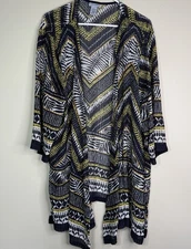 Catherines Kimono Cardigan Plus Size 3X Aztec Pattern Black/Yellow Open Weave