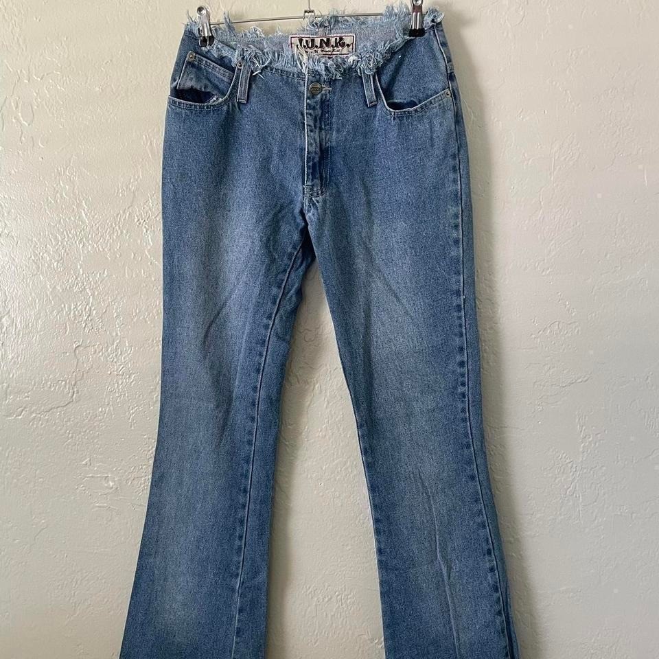 VTG J.U.N.K. Jeans Frayed Hem Flare Leg 90s Grunge Boho Hippie Indie Y2K 7 8