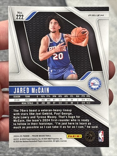 2024-25 Panini NBA Prizm Pink Cracked Ice Jared McCain #222 76ers Rookie RC - Bild 2 von 2