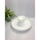 Vintage Fenton Milk Glass Silver Crest  Chip & Dip Set
