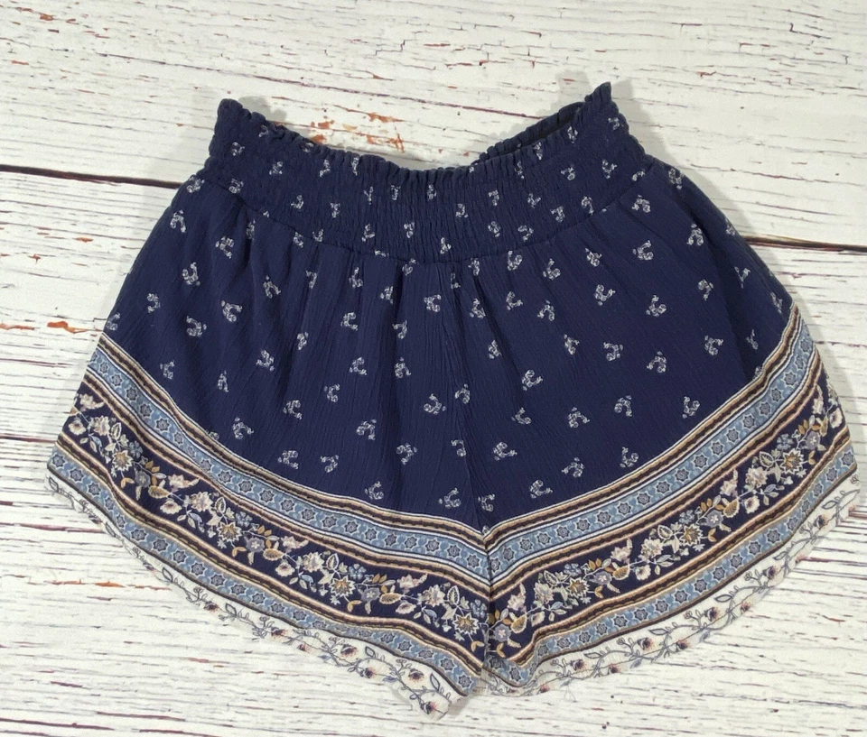 Pantalones Cortos Rue 21 Talla Pequeña Azul Estampado Floral Boho Pull On Cintura Elástica Verano Foto 2 de 4