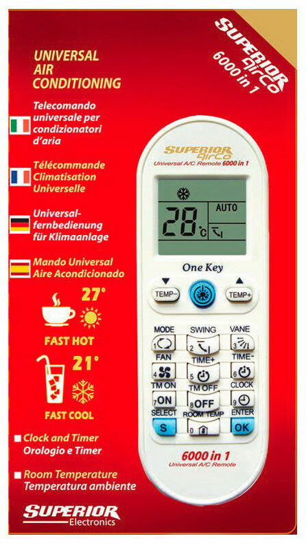 Superior AirCo universal air conditioner remote control 6000 codes with timer