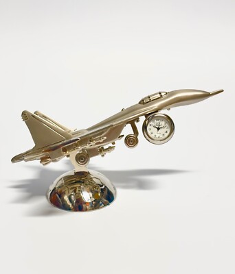 Vintage MIG-29 Fighter Jet Clock on Half Globe Chrome Rare 7.25  Long, 1.25 Lbs.