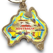 Vintage Metal Australia Keyring Blue Yellow Gold Showing Images From Each State